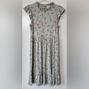 Monteau| Ruffled Pale Blue Cap Sleeve Flowy Soft Pink Floral Midi Dress Sz M